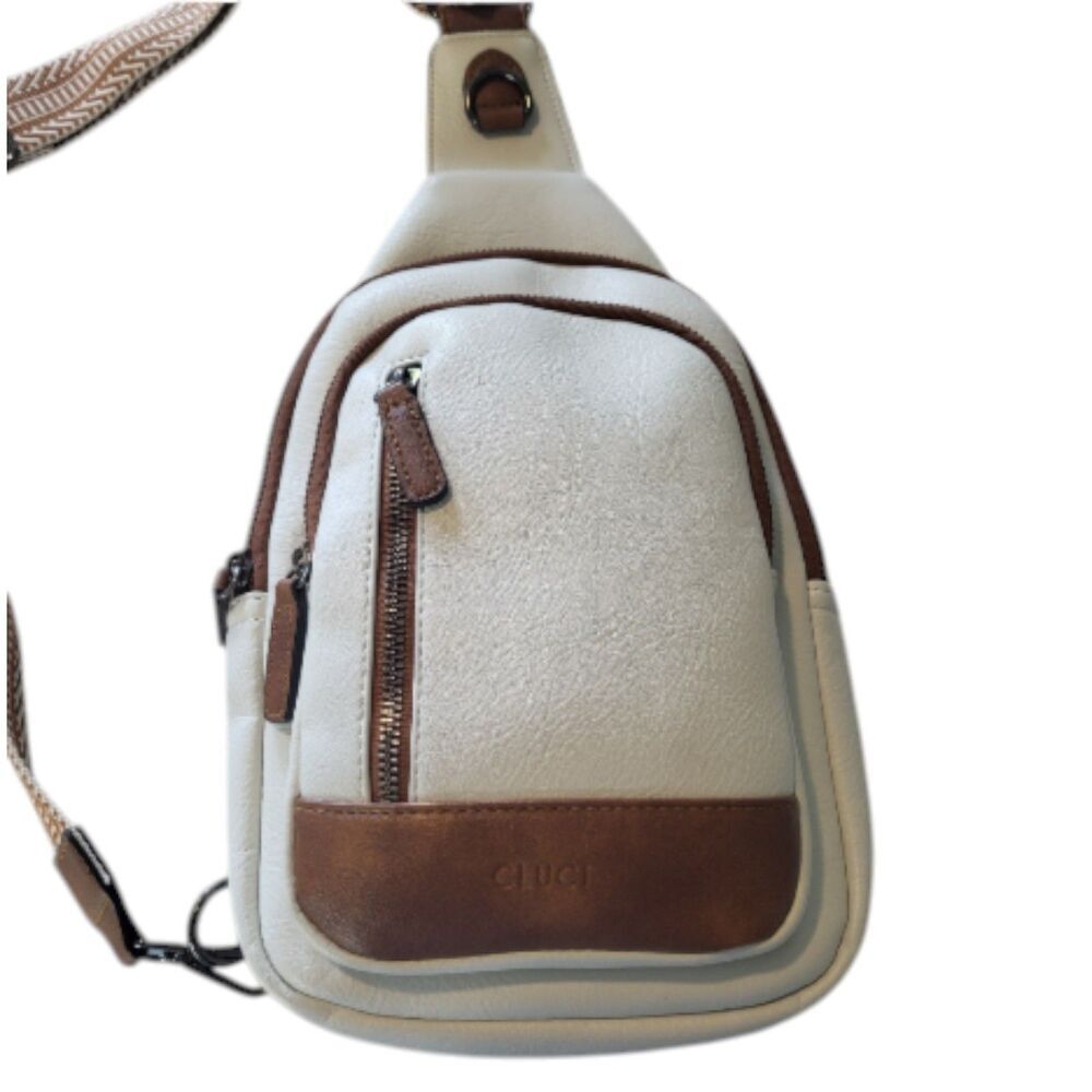 Cluci Ivory Faux Leather Crossbody Sling Bag Water Scratch Resistant Reversible - Picture 5 of 11